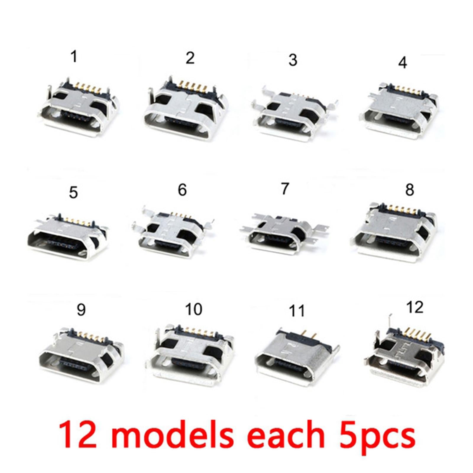 Micro USB 5Pin Female Socket Connector Port 12 models each 5pcs