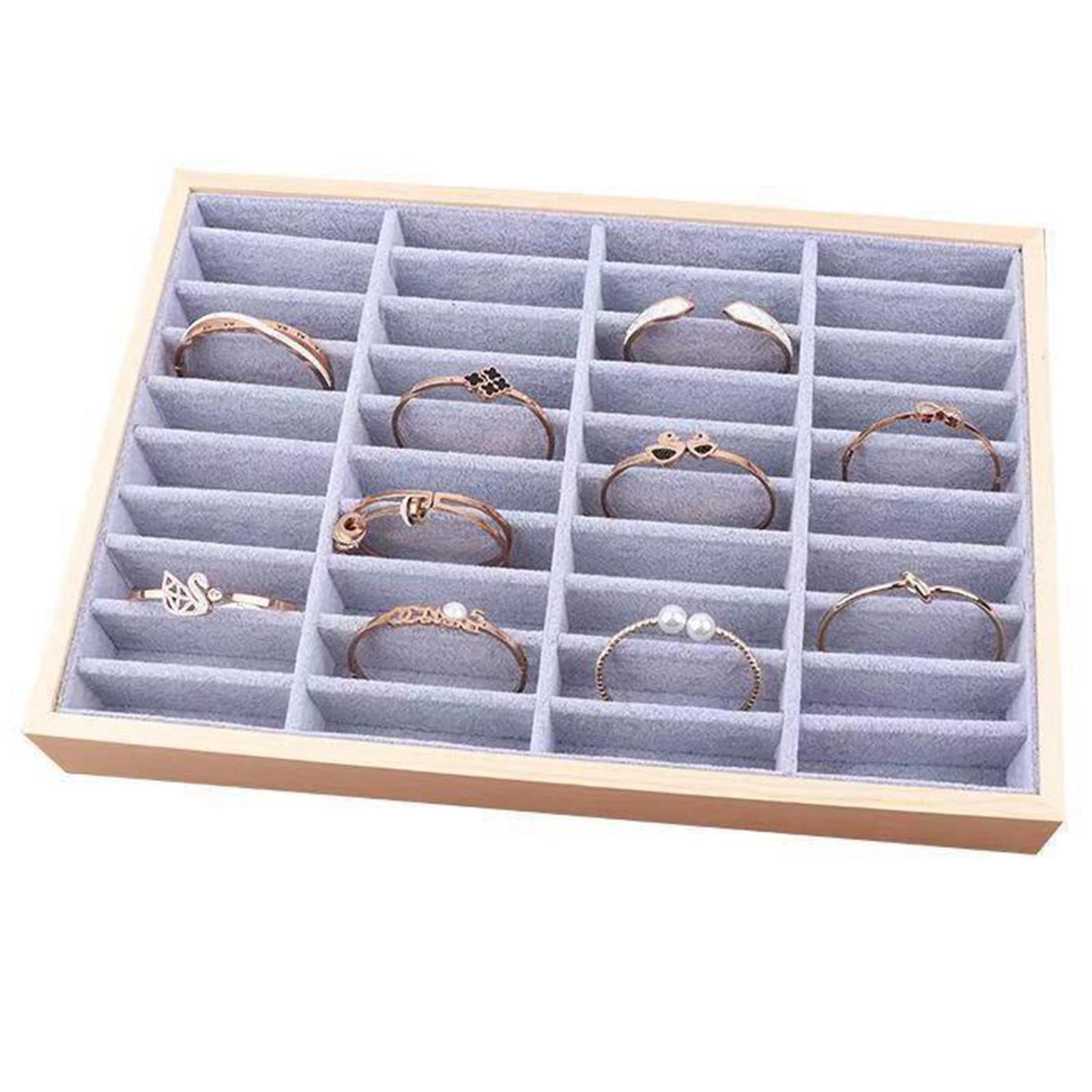 Wood Velvet Jewelry Organizer Display Case Tray Box for Necklaces Style 2