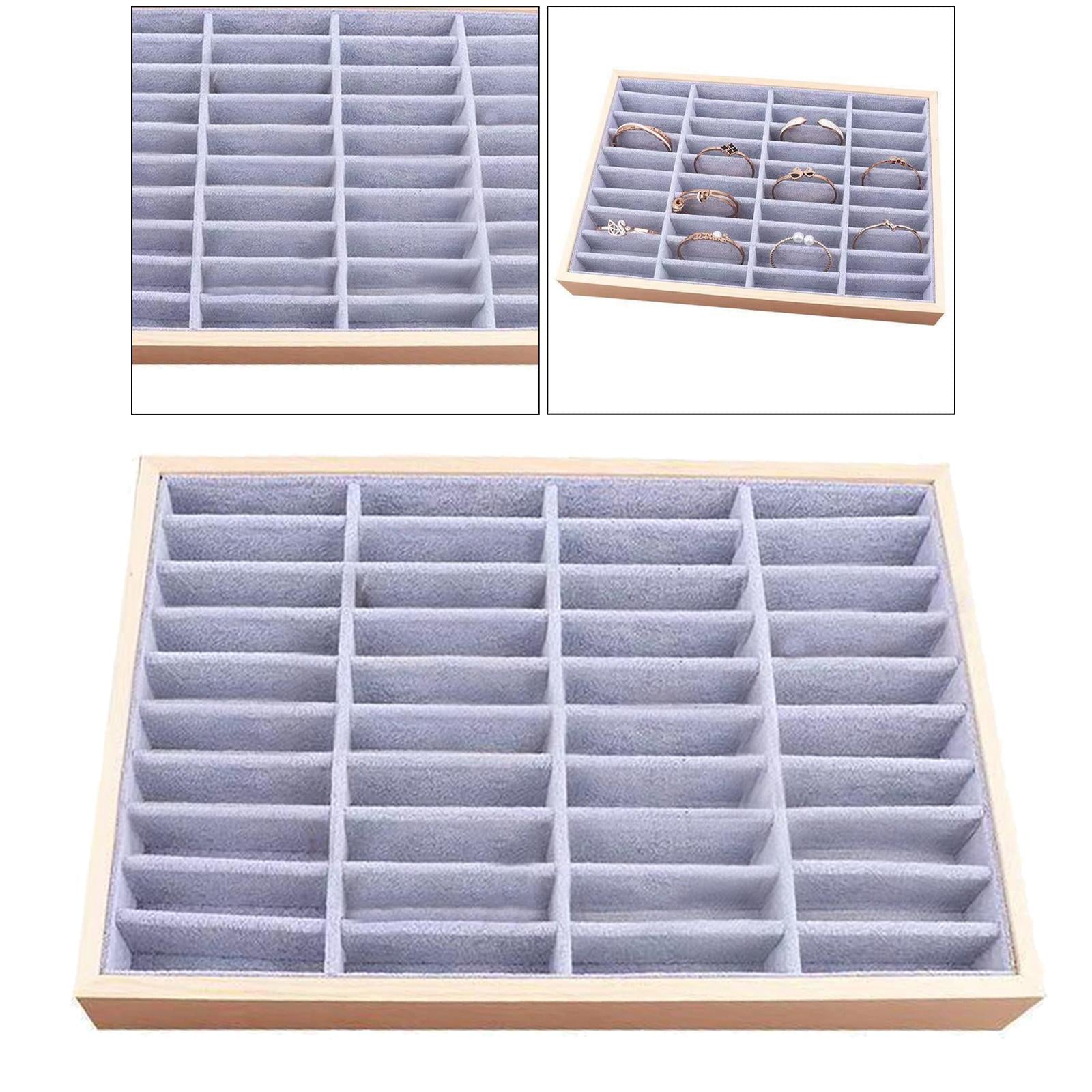 Wood Velvet Jewelry Organizer Display Case Tray Box for Necklaces Style 2