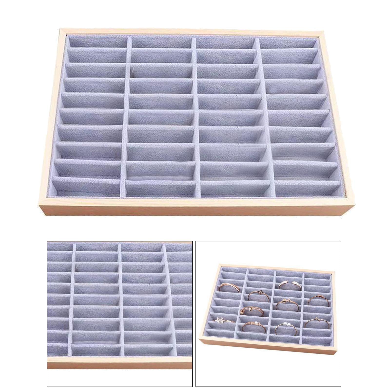 Wood Velvet Jewelry Organizer Display Case Tray Box for Necklaces Style 2