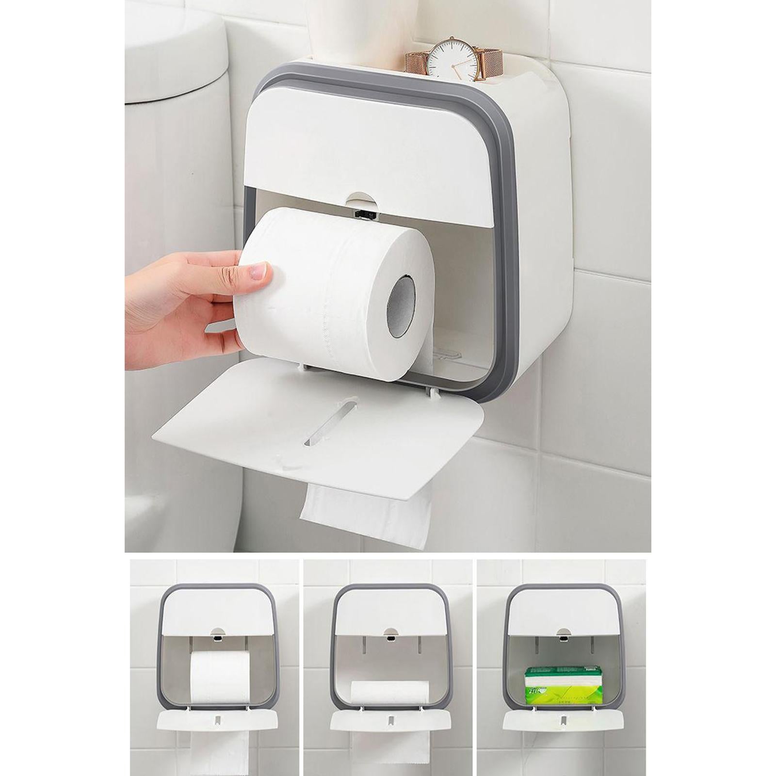 Toilet Paper Holder Bathroom Storage Box Waterproof Tissue Box with Drawer Gray