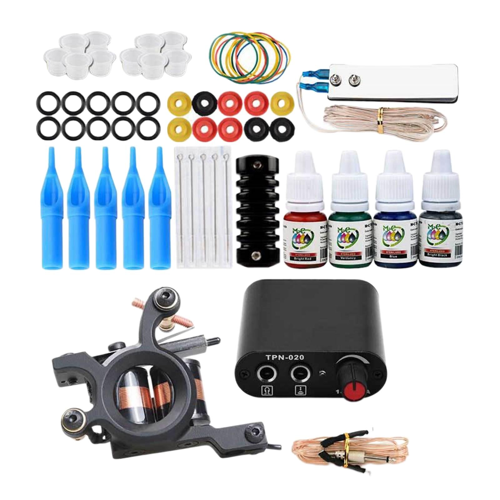 Complete Tattoo Kit Color Inks Power Supply Coil Tattoo Machine Grips US