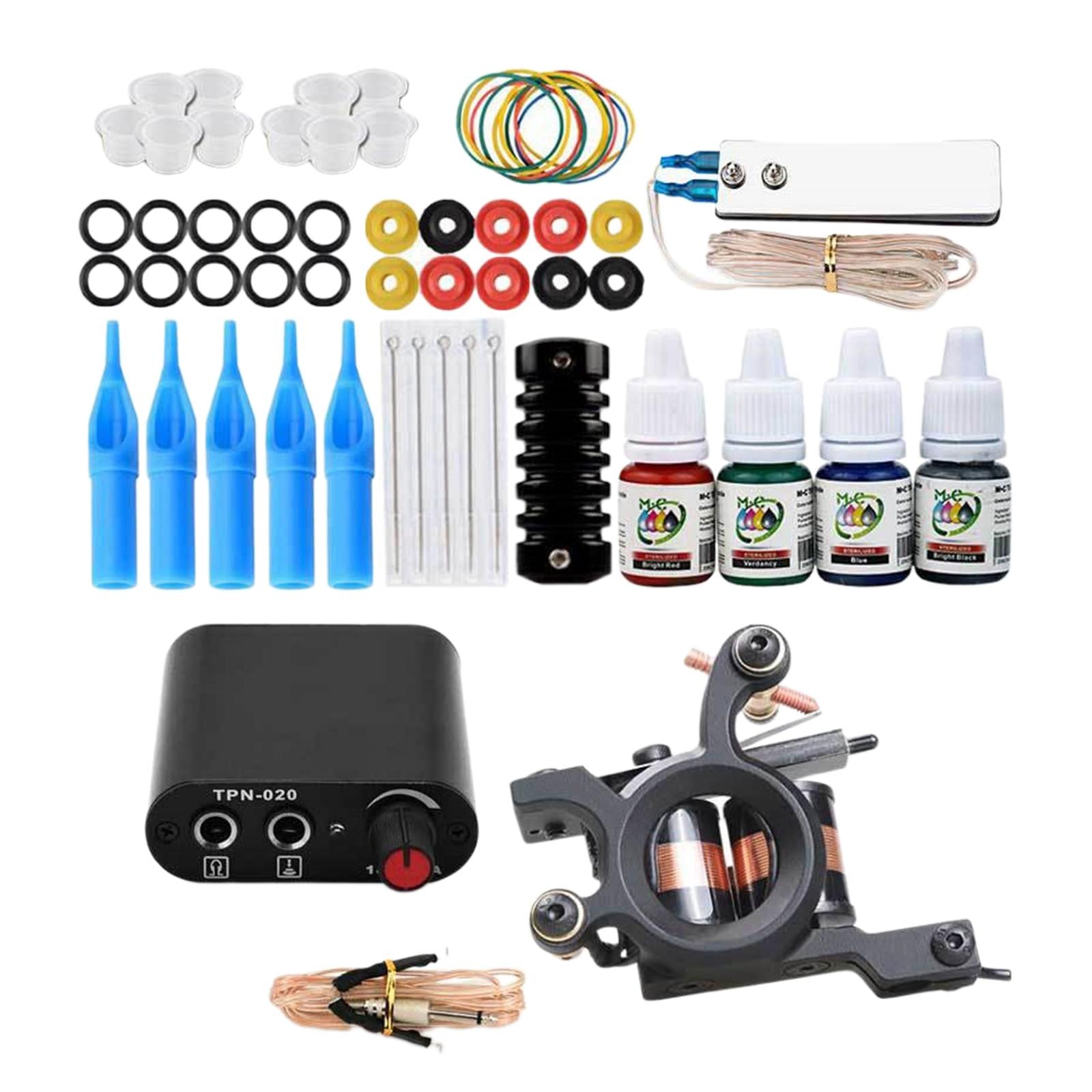 Complete Tattoo Kit Color Inks Power Supply Coil Tattoo Machine Grips US