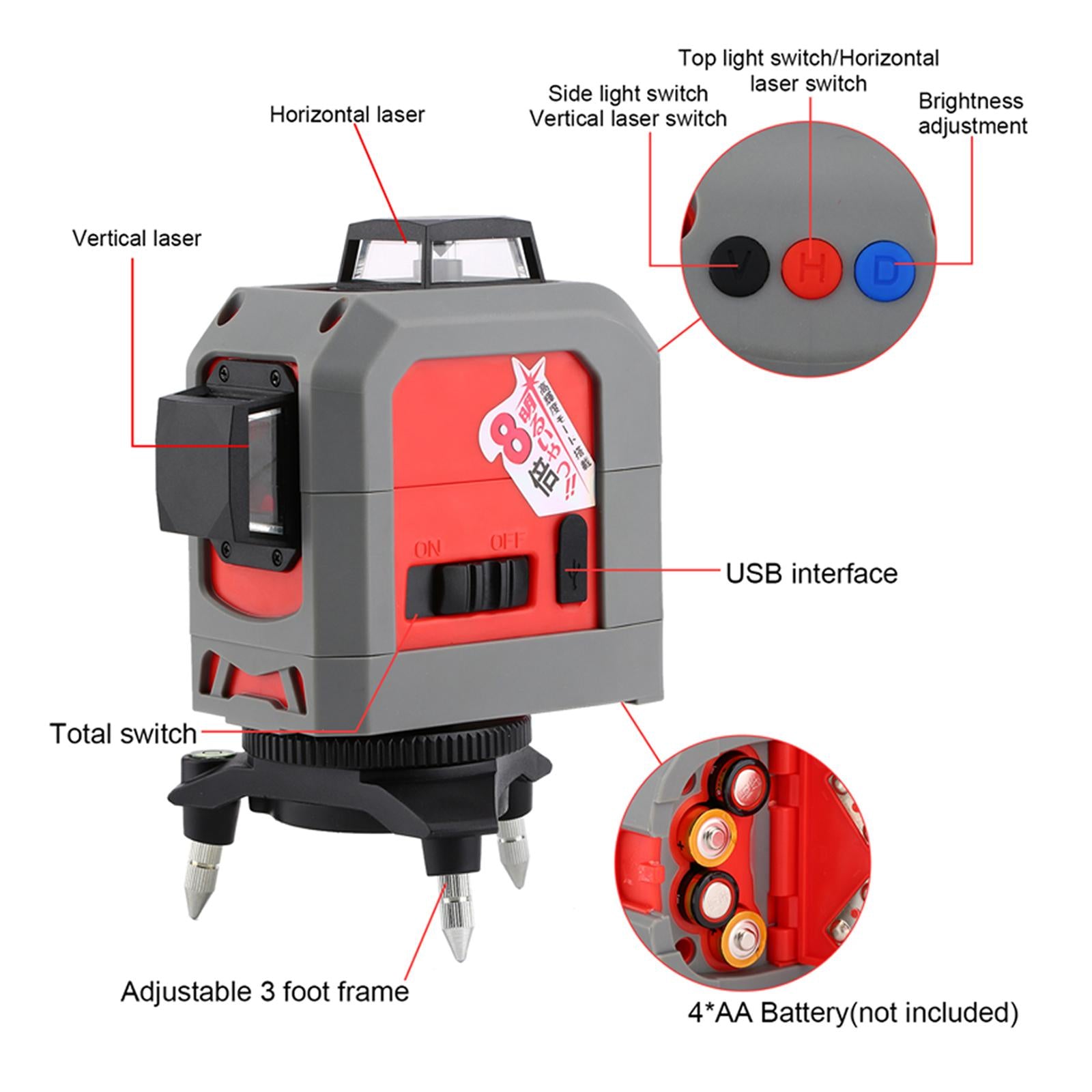 Self-Leveling Vertical Horizontal Laser Level Tool Infrared Laser Level