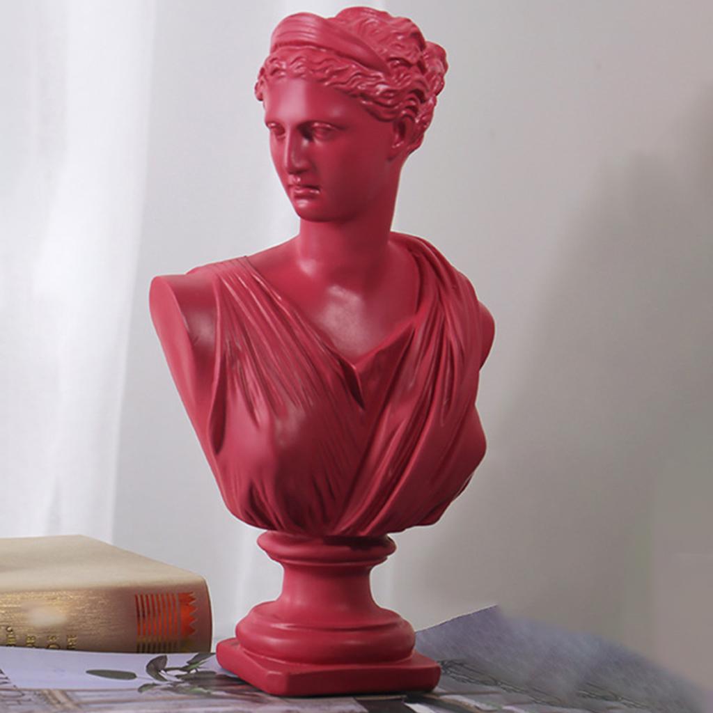 Diana Head Statue Bust Resin Greek Mythology Nordic Art Decor Sculpture Rose Red