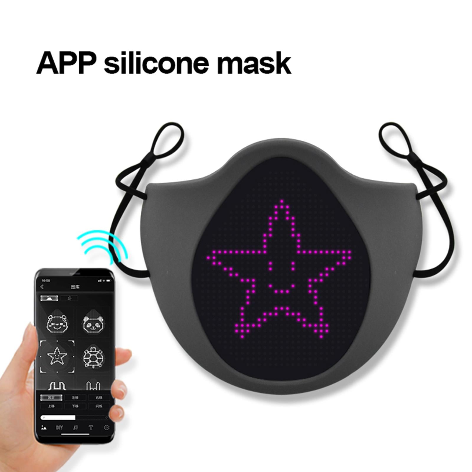 LED Luminous Face Mask USB Rechargeable Festival Party DIY Mask Black