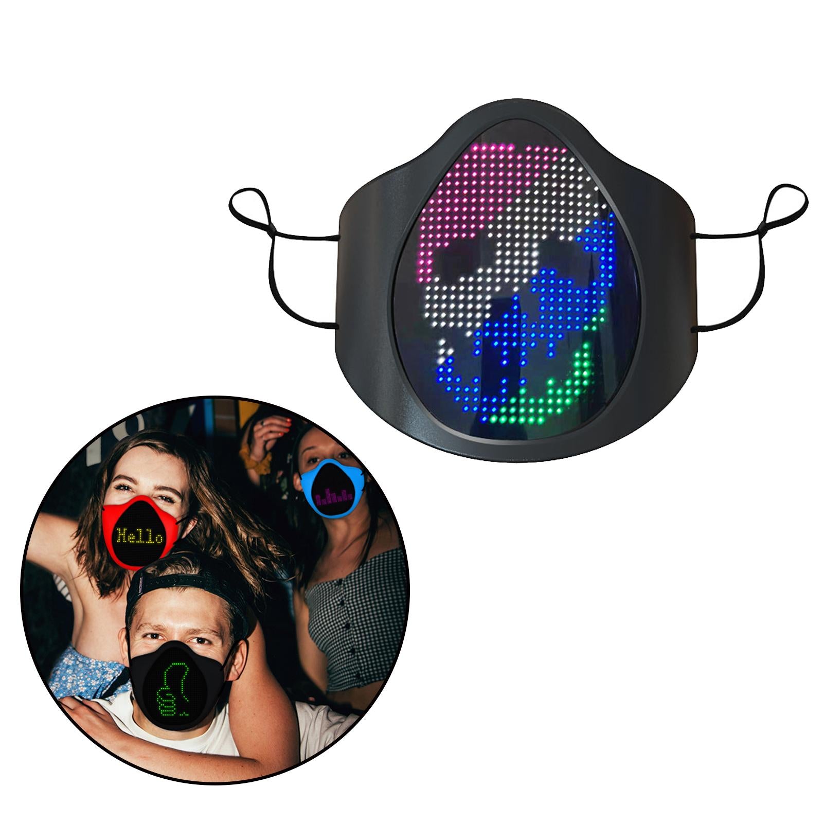 LED Luminous Face Mask USB Rechargeable Festival Party DIY Mask Multicolor