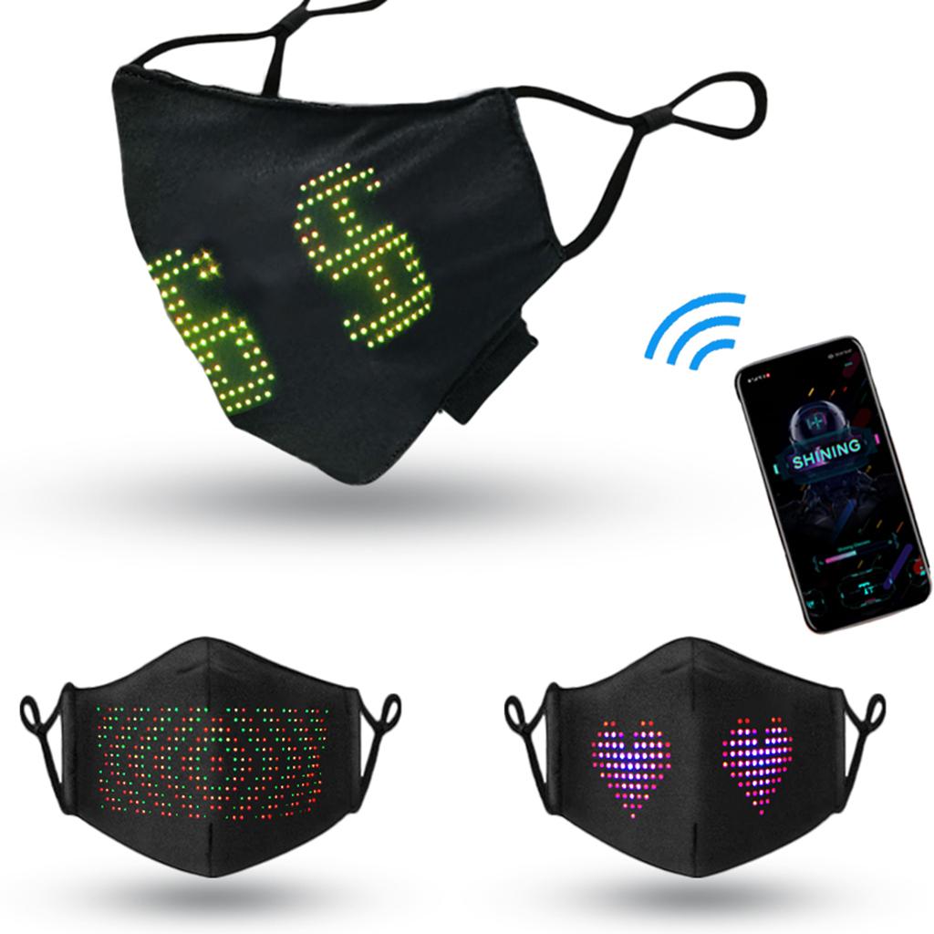 LED Luminous Face Mask USB Rechargeable Party Face Cover APP Control