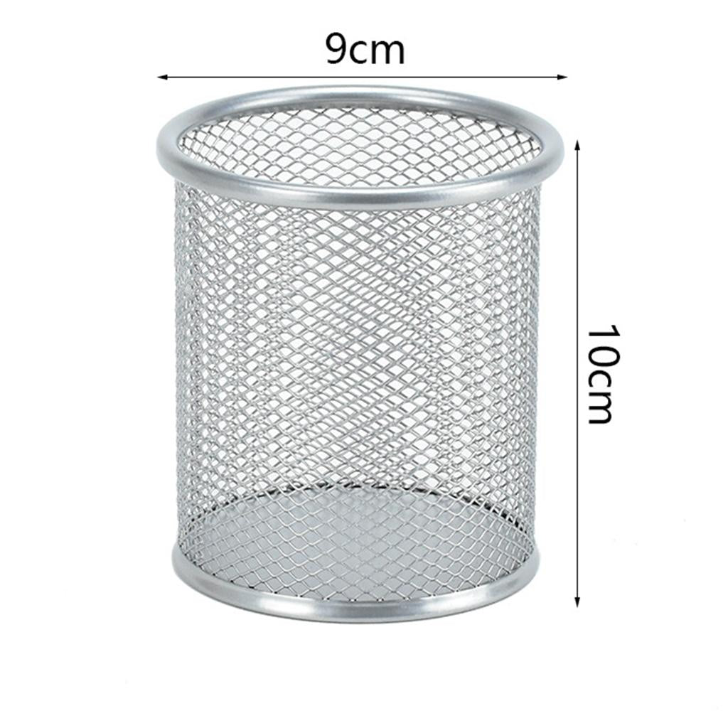 Office Metal Mesh Desk Organizer Pen Holder Sundries Container Home Supplies Round Silver