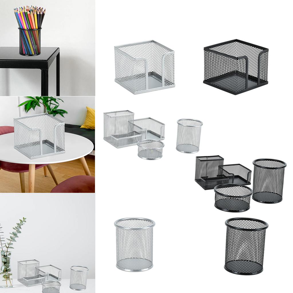 Office Metal Mesh Desk Organizer Pen Holder Sundries Container Home Supplies Round Silver