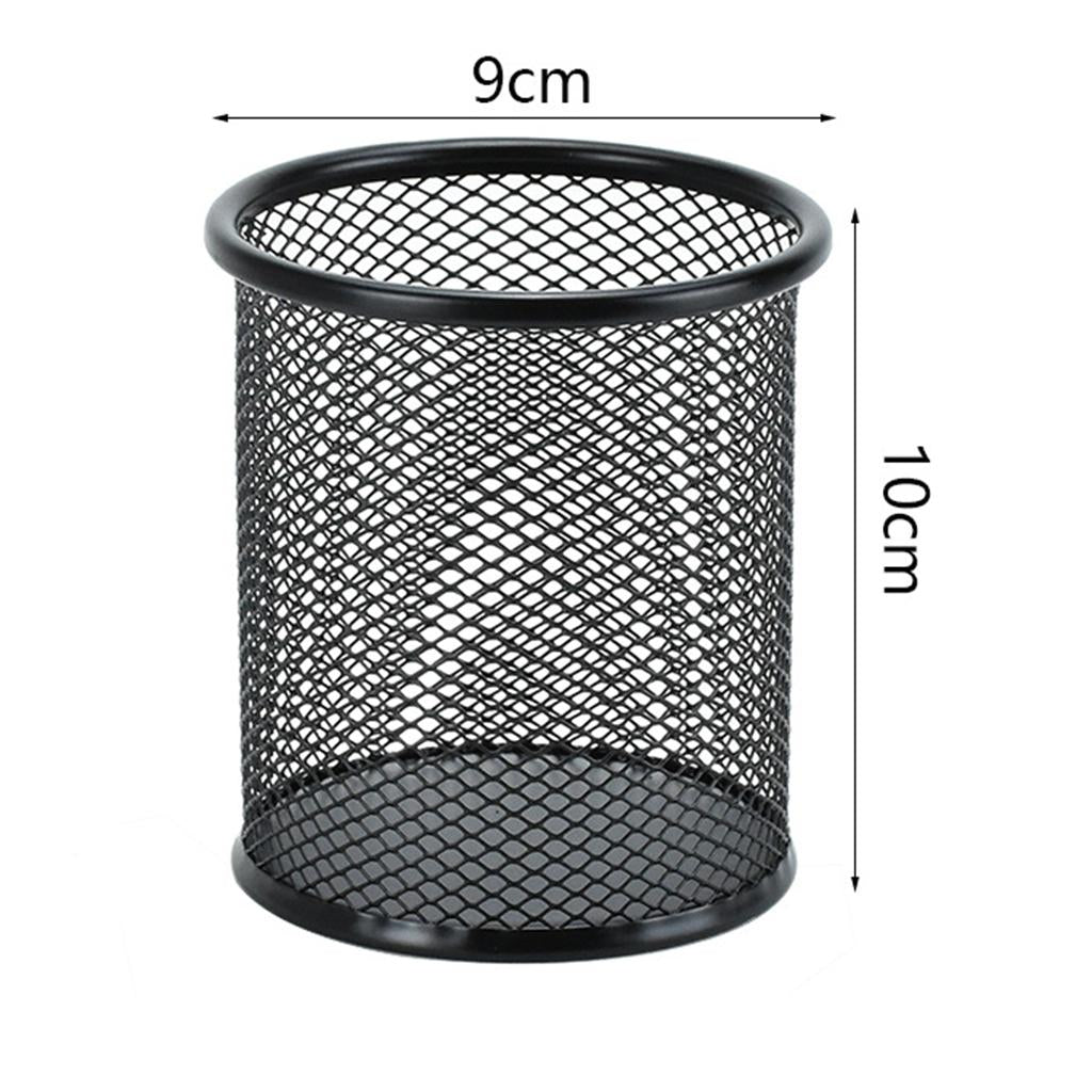 Office Metal Mesh Desk Organizer Pen Holder Sundries Container Home Supplies Round Black