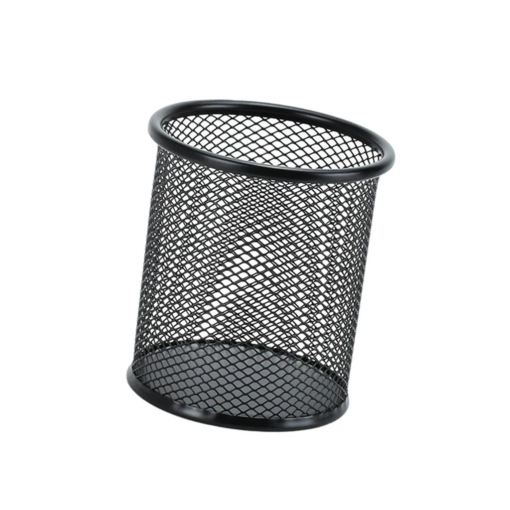 Office Metal Mesh Desk Organizer Pen Holder Sundries Container Home Supplies Round Black