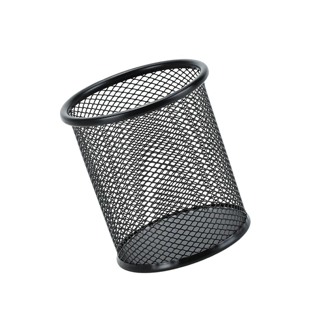 Office Metal Mesh Desk Organizer Pen Holder Sundries Container Home Supplies Round Black