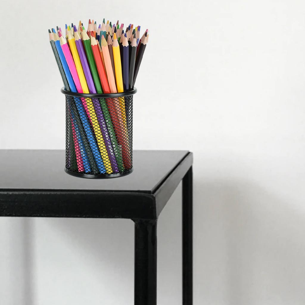 Office Metal Mesh Desk Organizer Pen Holder Sundries Container Home Supplies Round Black