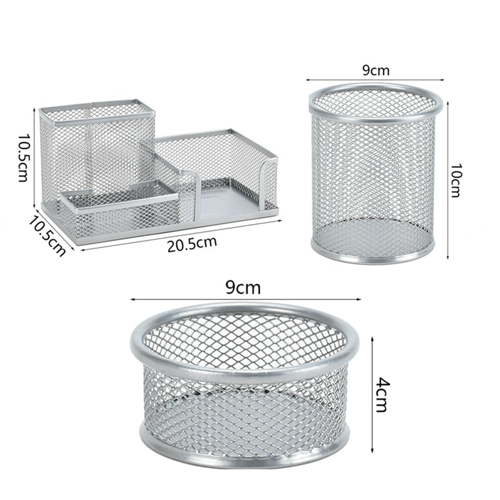 Office Metal Mesh Desk Organizer Pen Holder Sundries Container Home Supplies Silver