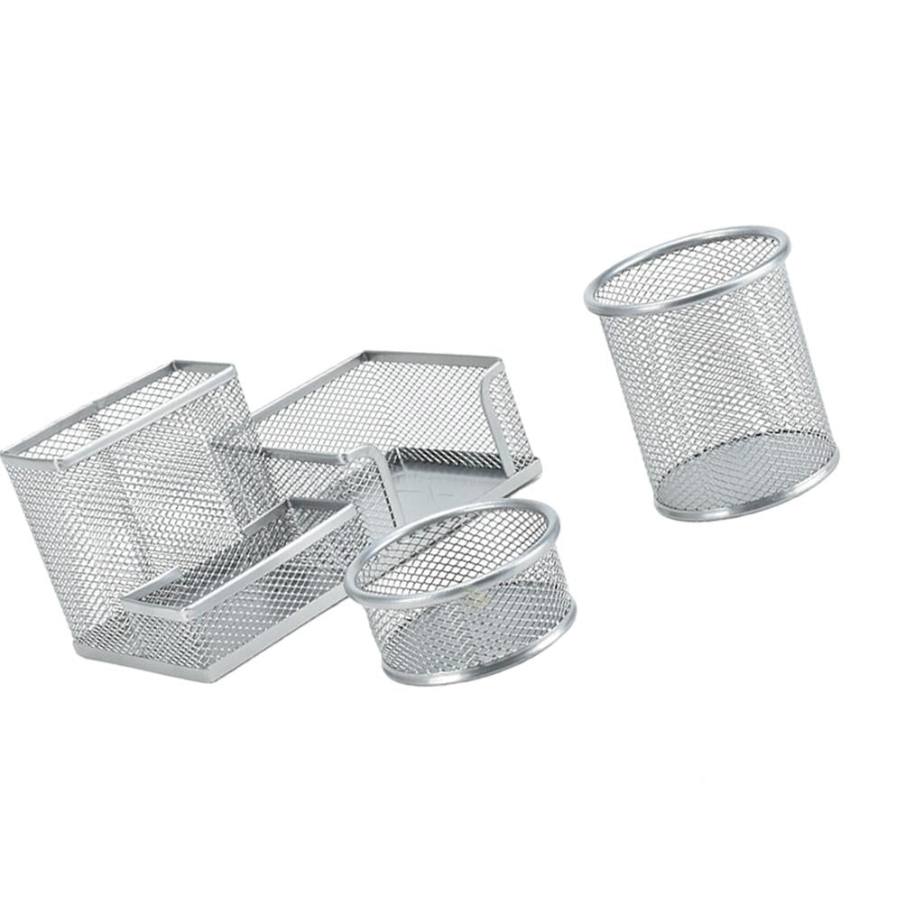 Office Metal Mesh Desk Organizer Pen Holder Sundries Container Home Supplies Silver