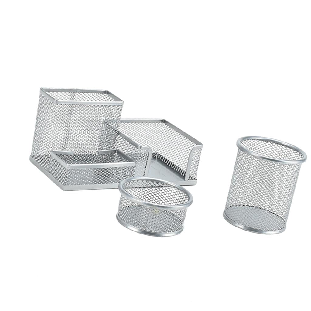Office Metal Mesh Desk Organizer Pen Holder Sundries Container Home Supplies Silver