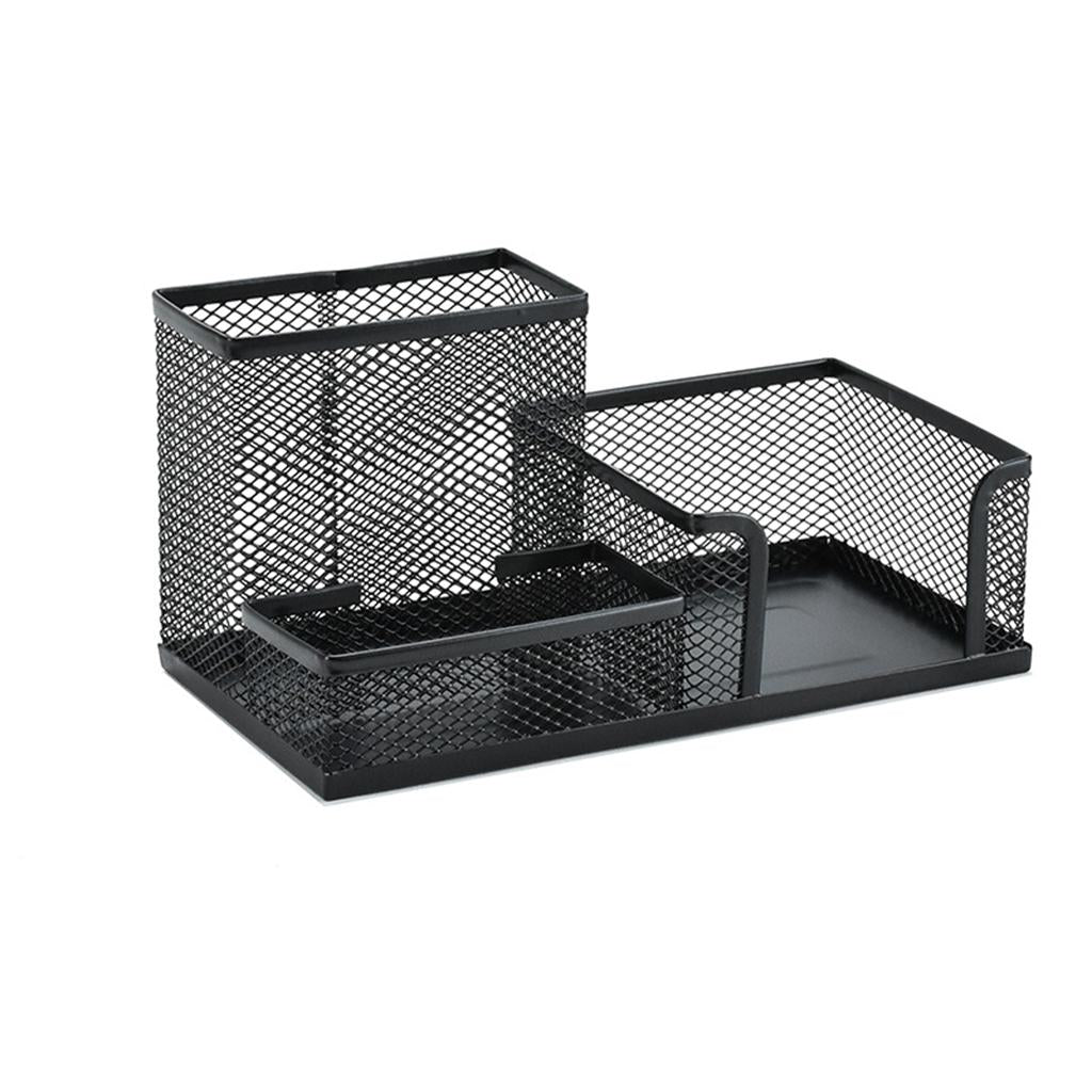 Office Metal Mesh Desk Organizer Pen Holder Sundries Container Home Supplies Black