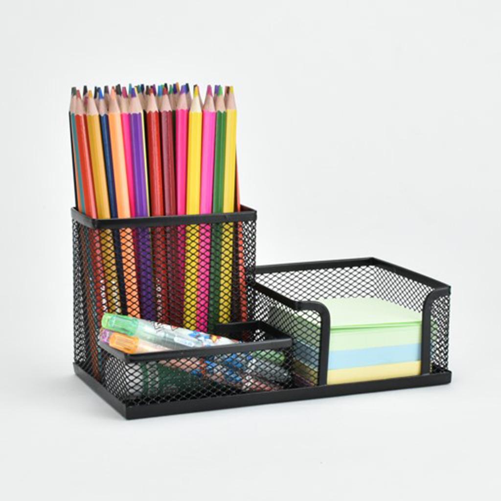 Office Metal Mesh Desk Organizer Pen Holder Sundries Container Home Supplies Black