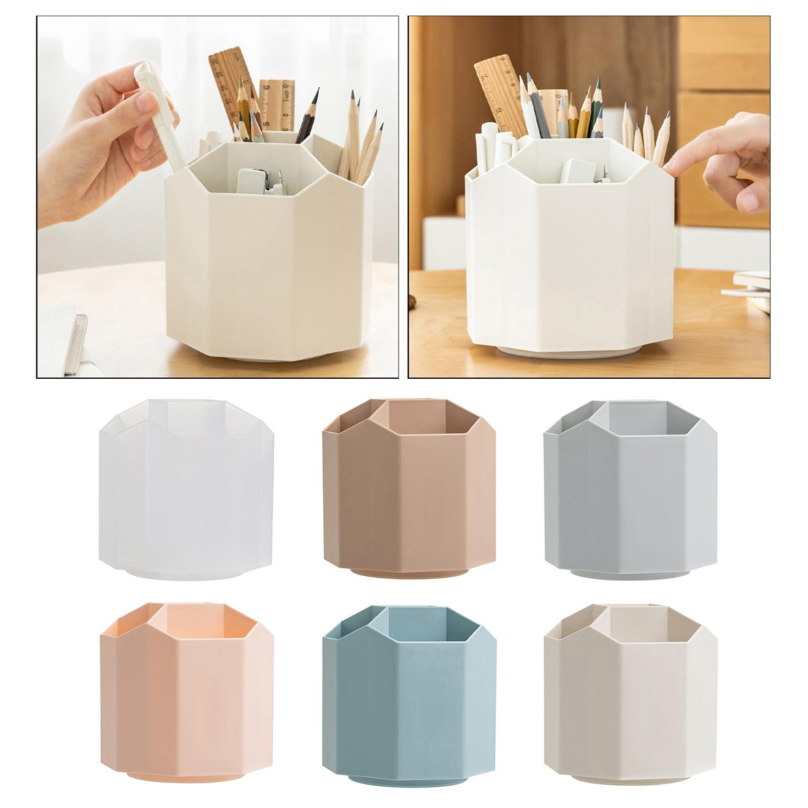 Multifunction Rotated Pen Holder 5 Slot Makeup Brush Spinning Desk Organizer beige
