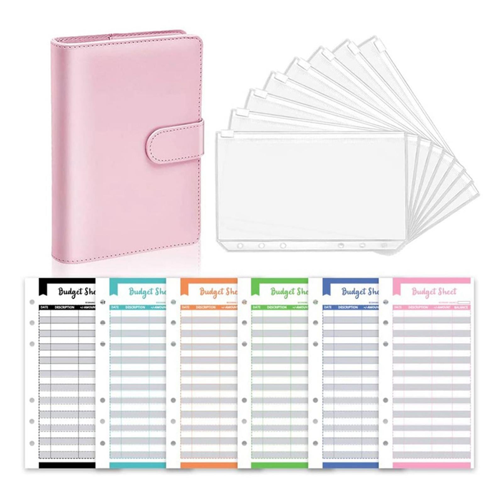 PU Leather Notebook Binder Clear Binder Pockets Budget Envelope Pink