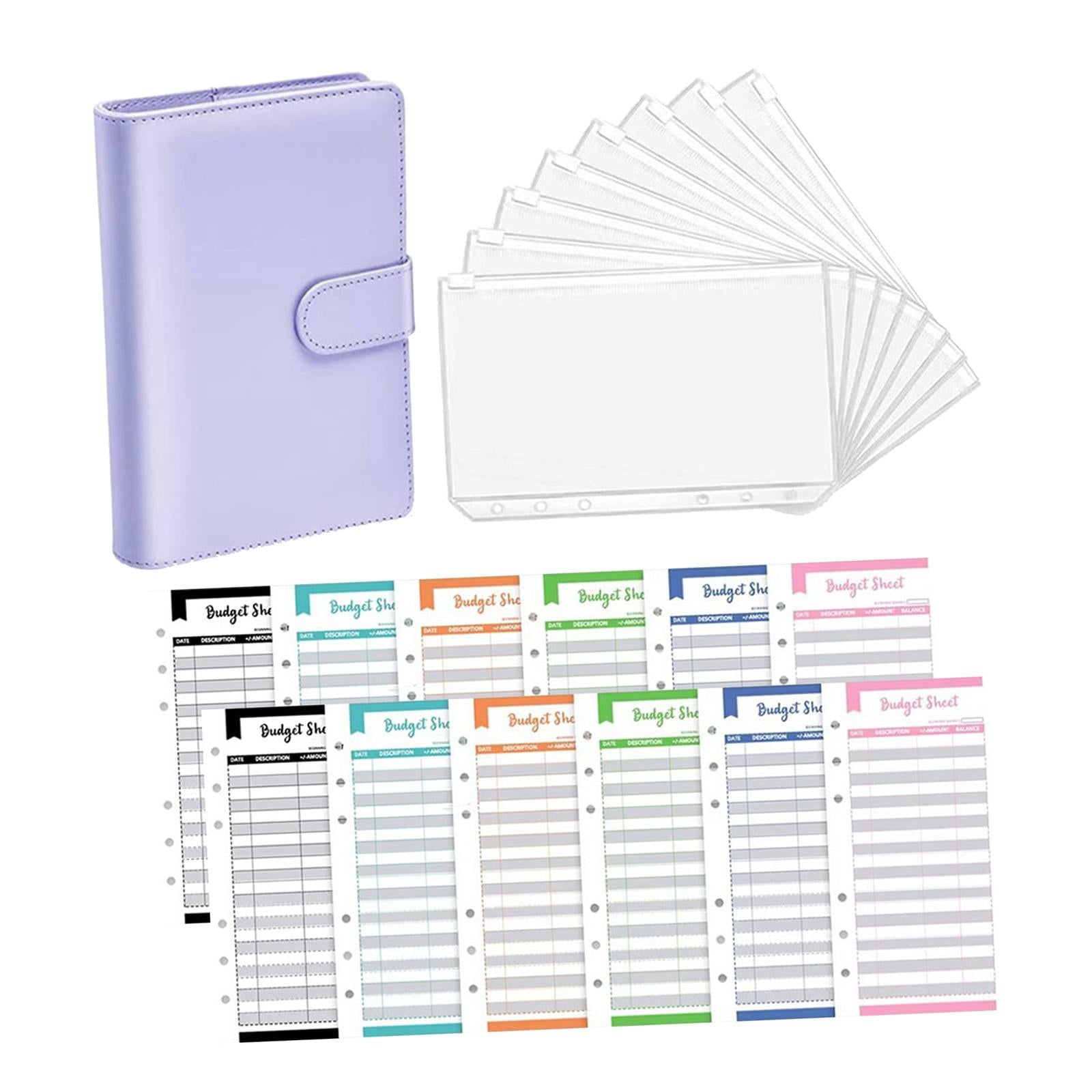 PU Leather Notebook Binder Clear Binder Pockets Budget Envelope Purple