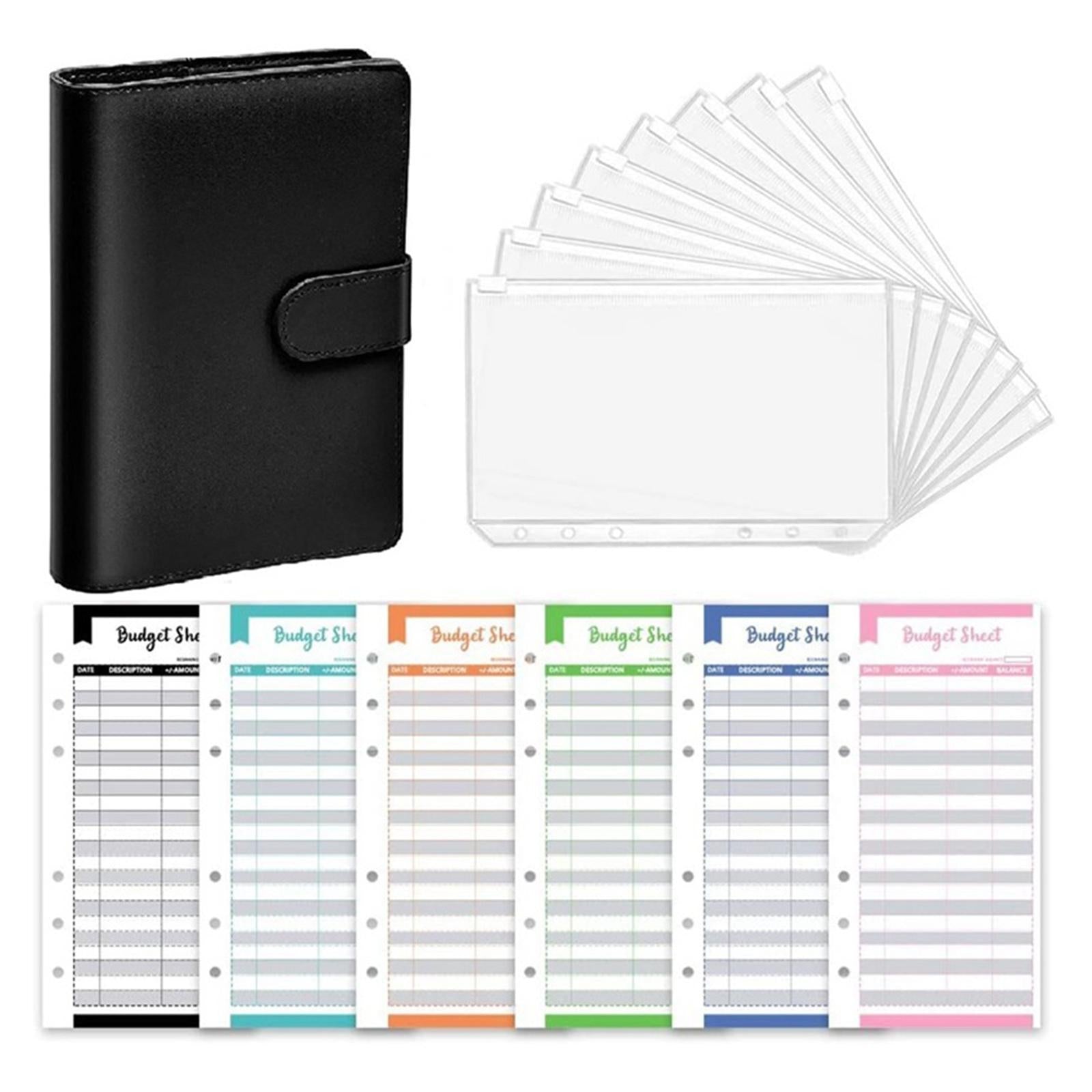 PU Leather Notebook Binder Clear Binder Pockets Budget Envelope Black