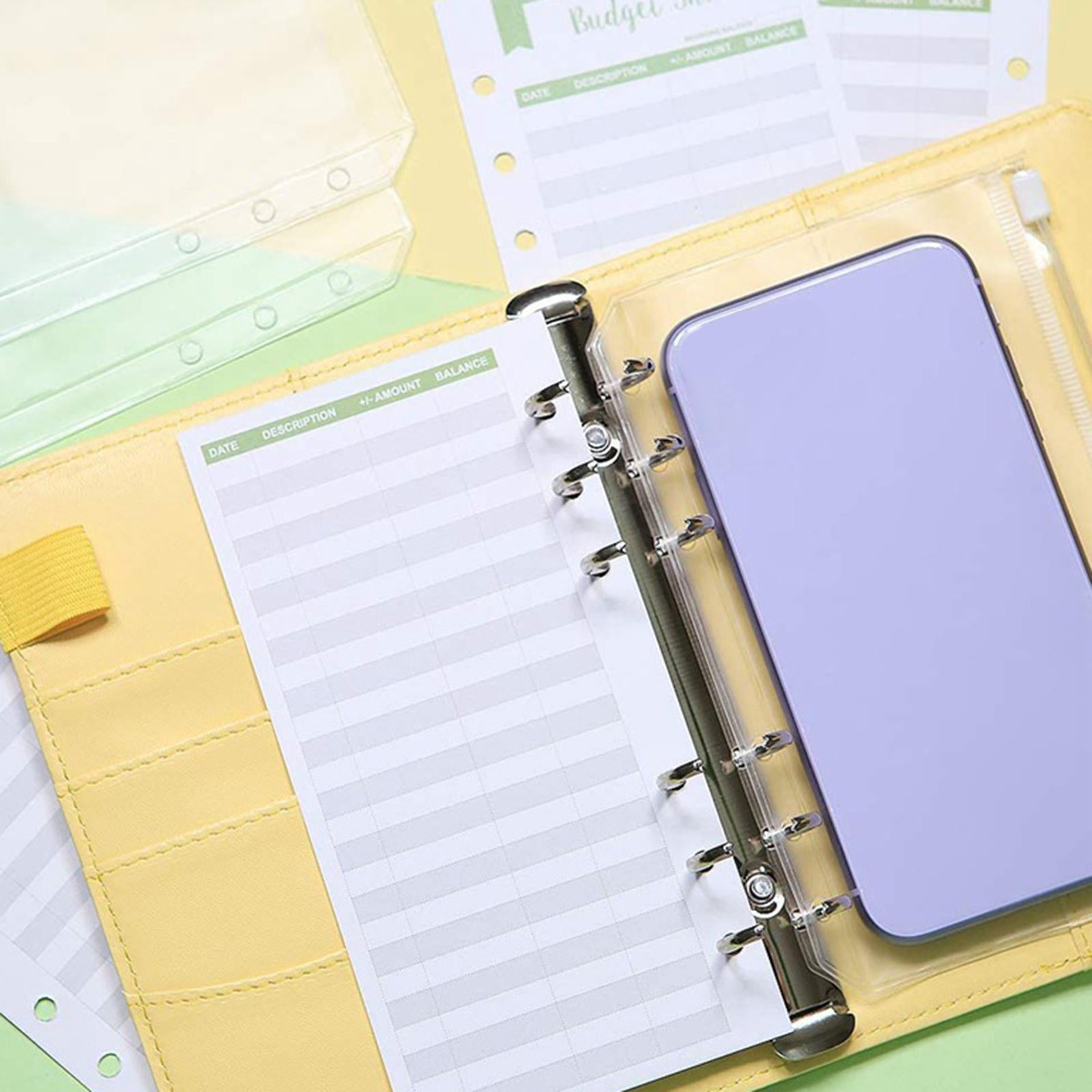PU Leather Notebook Binder Clear Binder Pockets Budget Envelope Blue