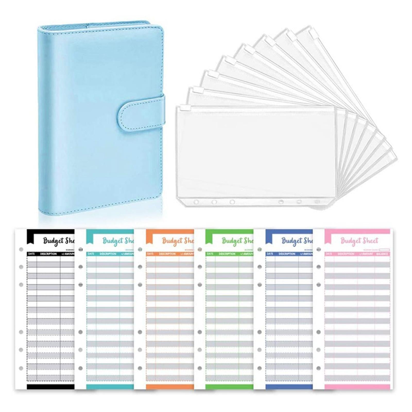 PU Leather Notebook Binder Clear Binder Pockets Budget Envelope Blue