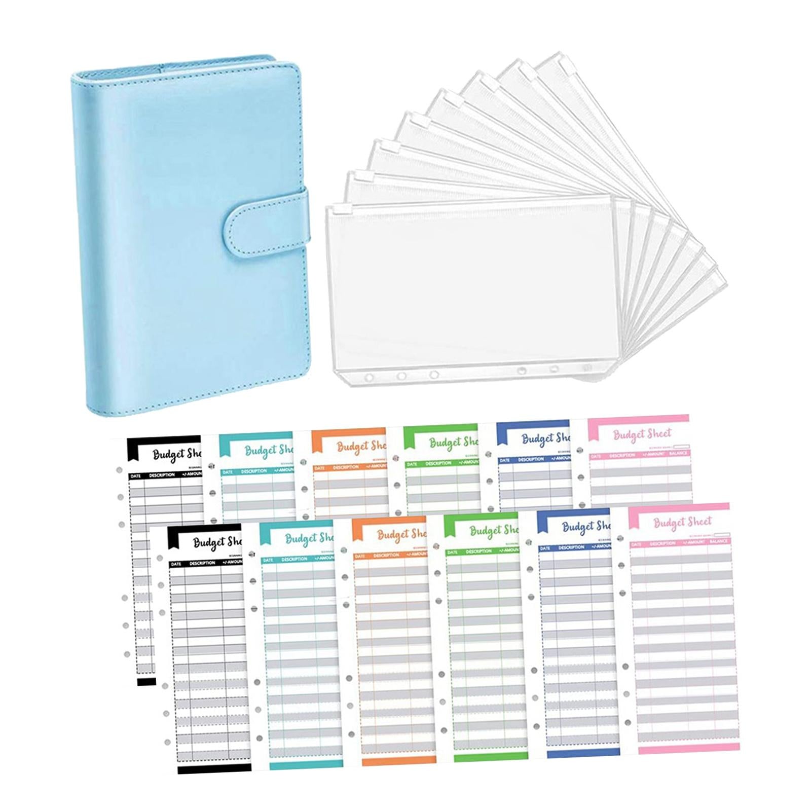 PU Leather Notebook Binder Clear Binder Pockets Budget Envelope Blue