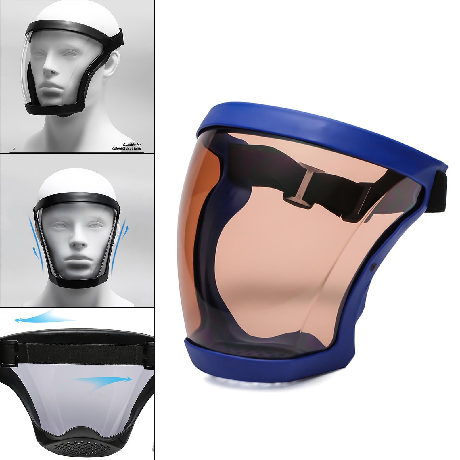 Transparent Safety Anti-fog Full Face Shield Cover Anti Splash  blue+Brown