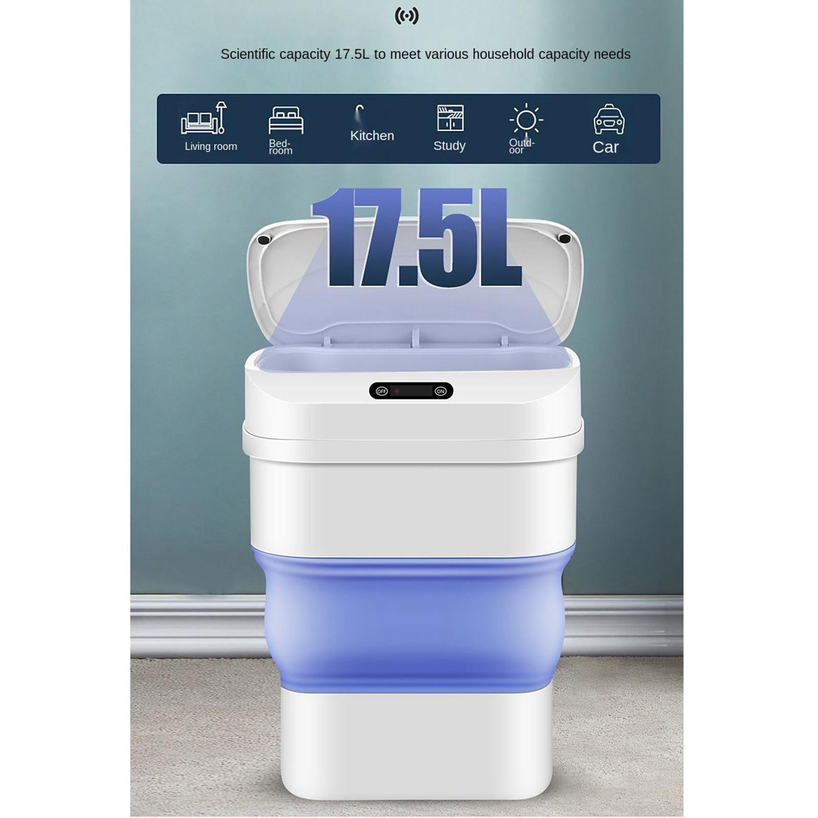 8L-17.5L Collapsible Automatic Trash Can Dustbin Contactless for Kitchen Blue