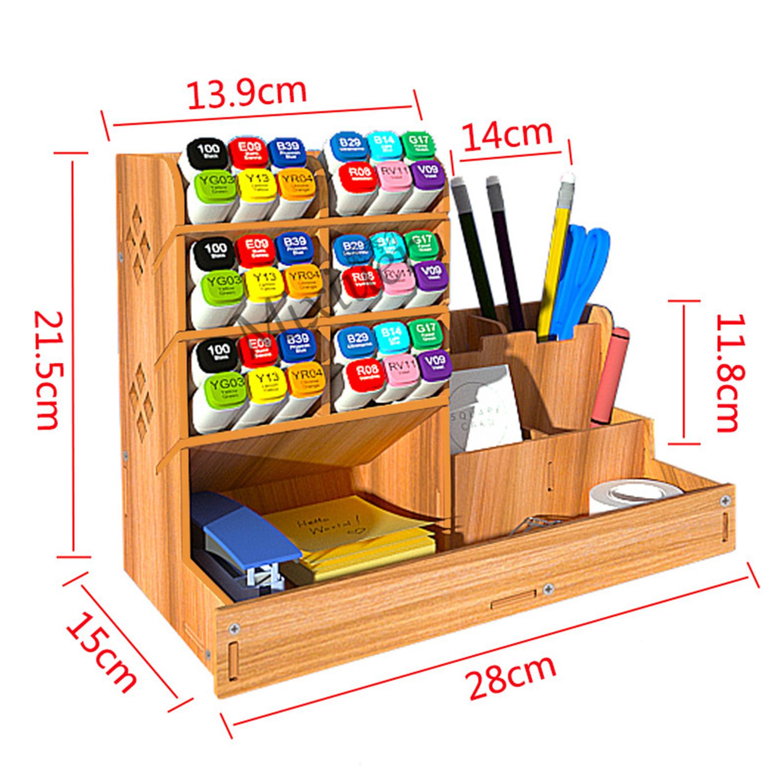 Wooden Pen Organizer Multi-Functional Modern Pen Holder Box for Home Student Cherry wood