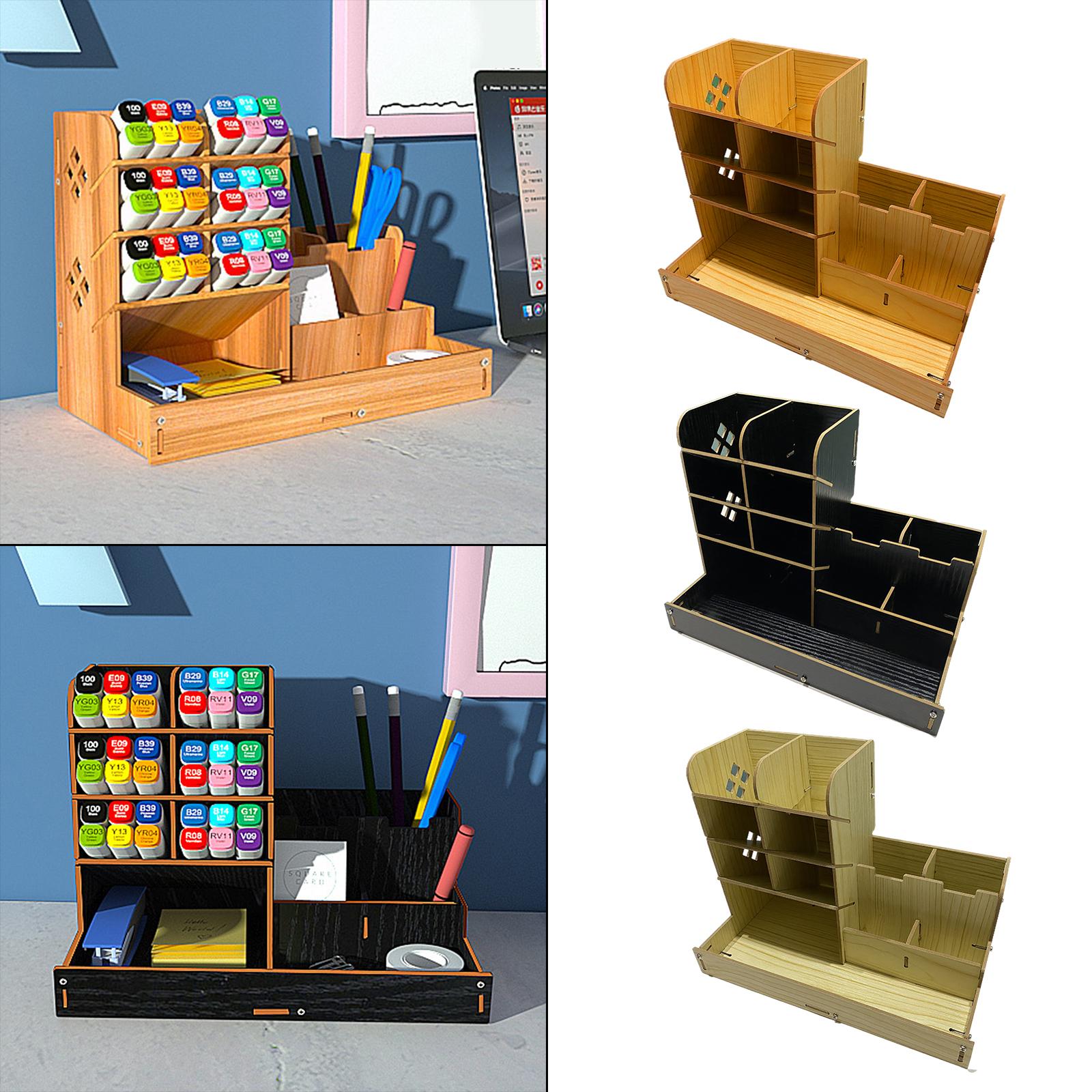 Wooden Pen Organizer Multi-Functional Modern Pen Holder Box for Home Student Cherry wood