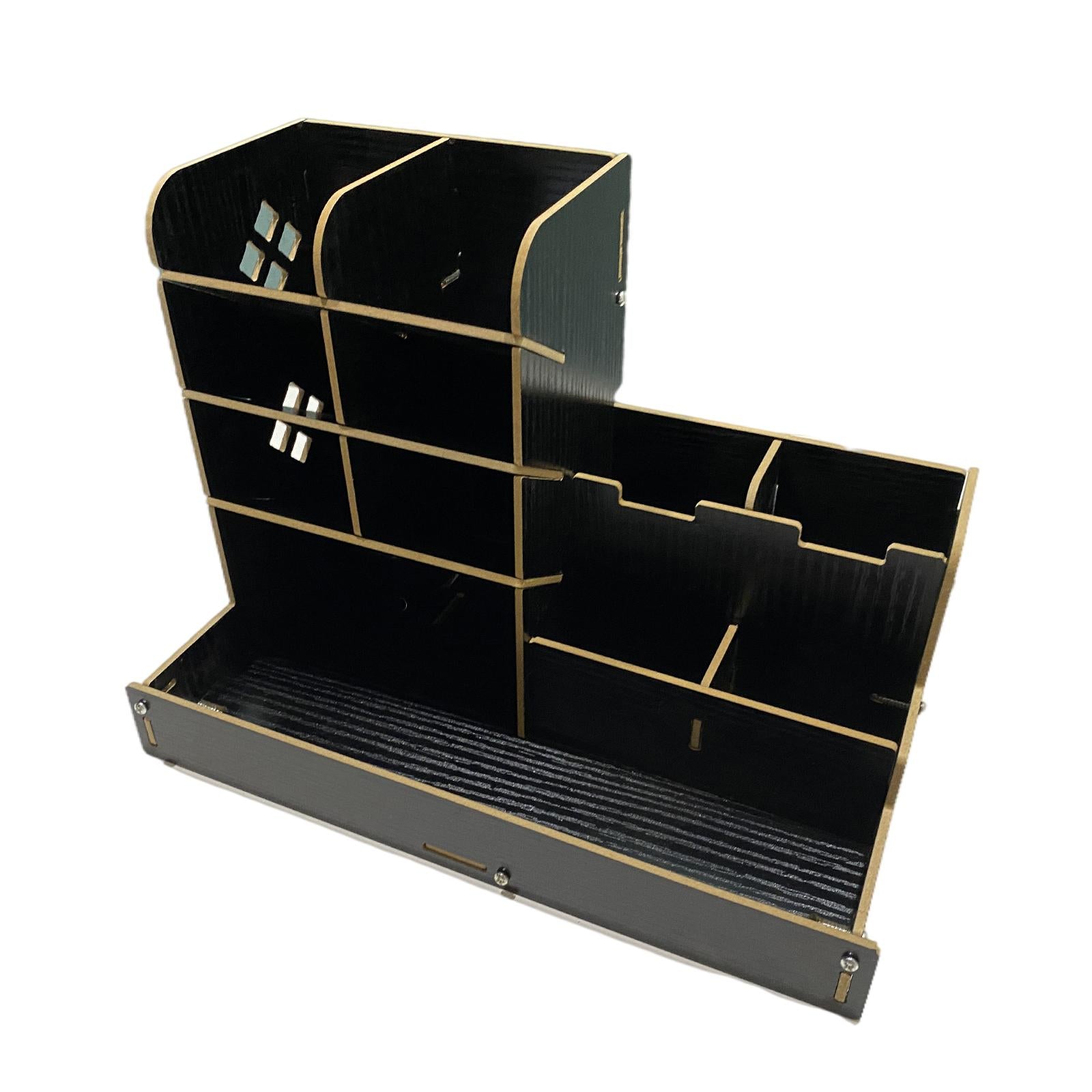 Wooden Pen Organizer Multi-Functional Modern Pen Holder Box for Home Student Bright black