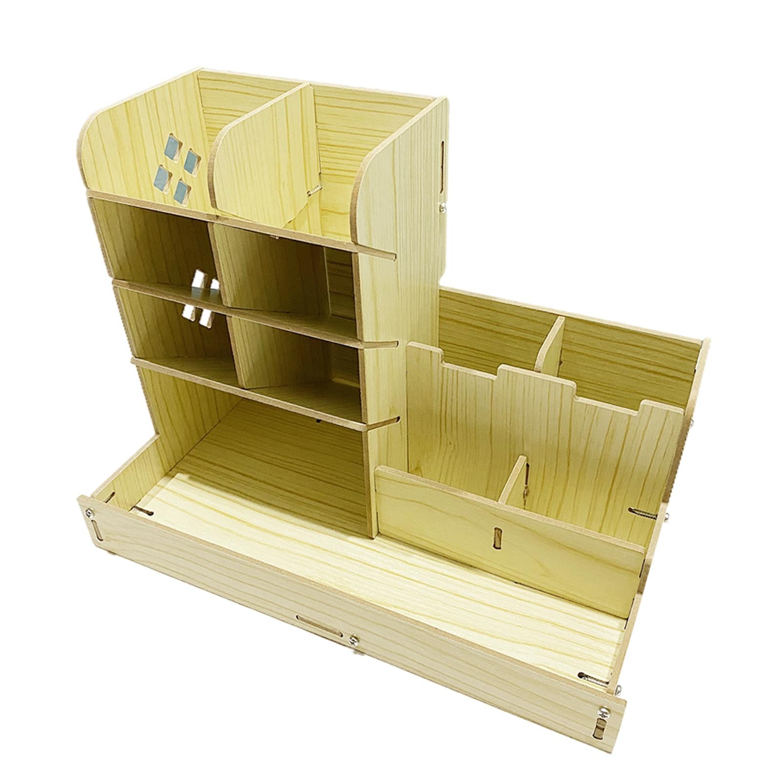 Wooden Pen Organizer Multi-Functional Modern Pen Holder Box for Home Student White maple