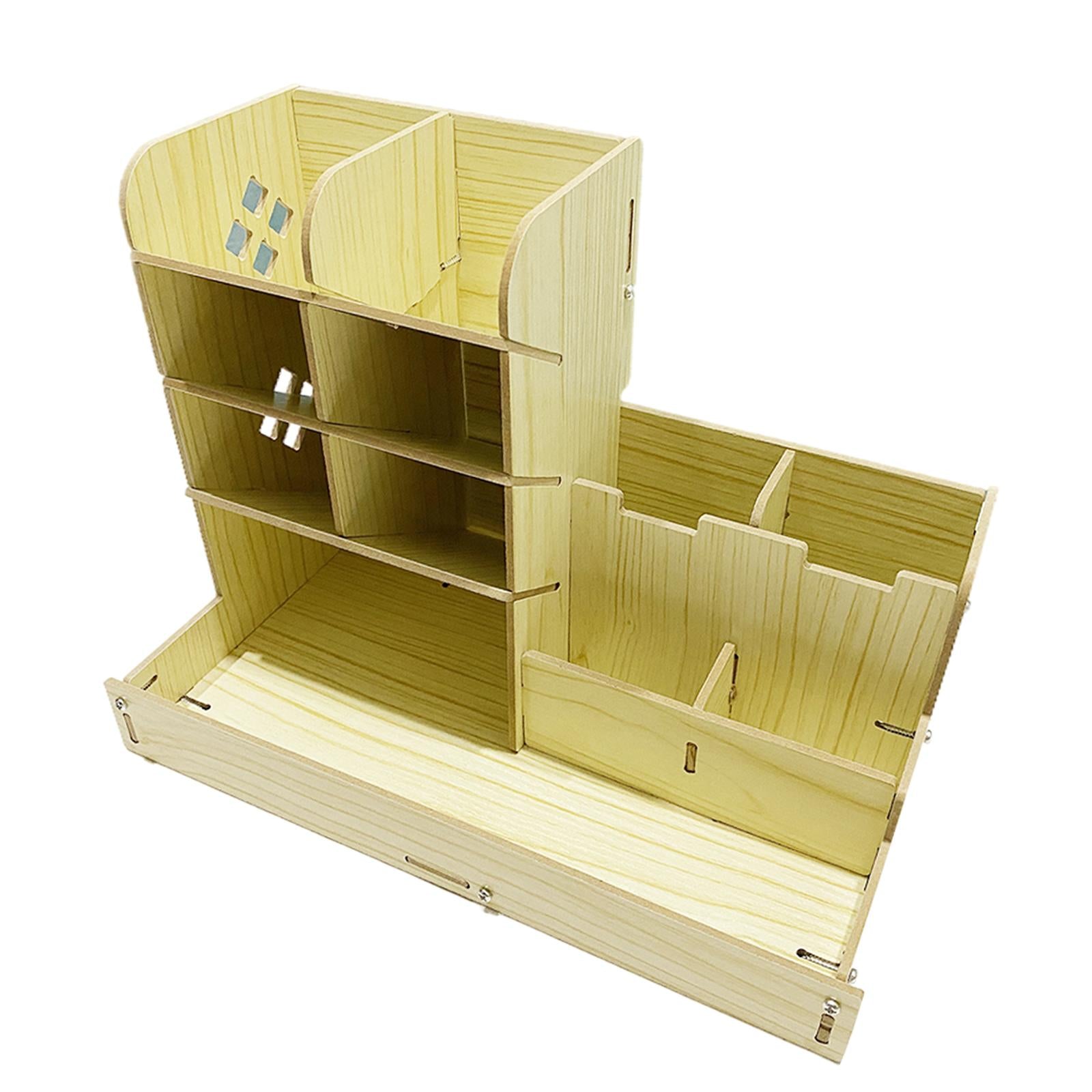 Wooden Pen Organizer Multi-Functional Modern Pen Holder Box for Home Student White maple