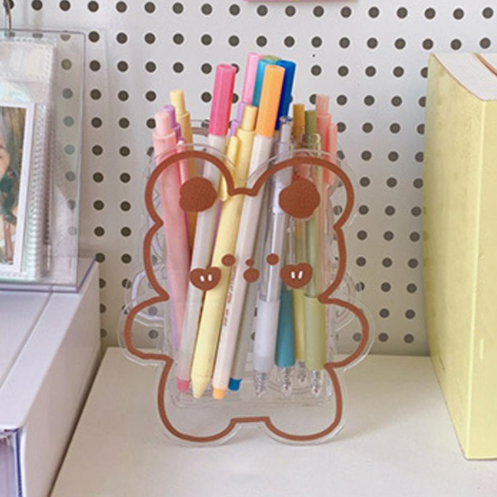 Cute Clear Pen and Pencil Holder Stand School Stationery Acrylic for Desk Bear B