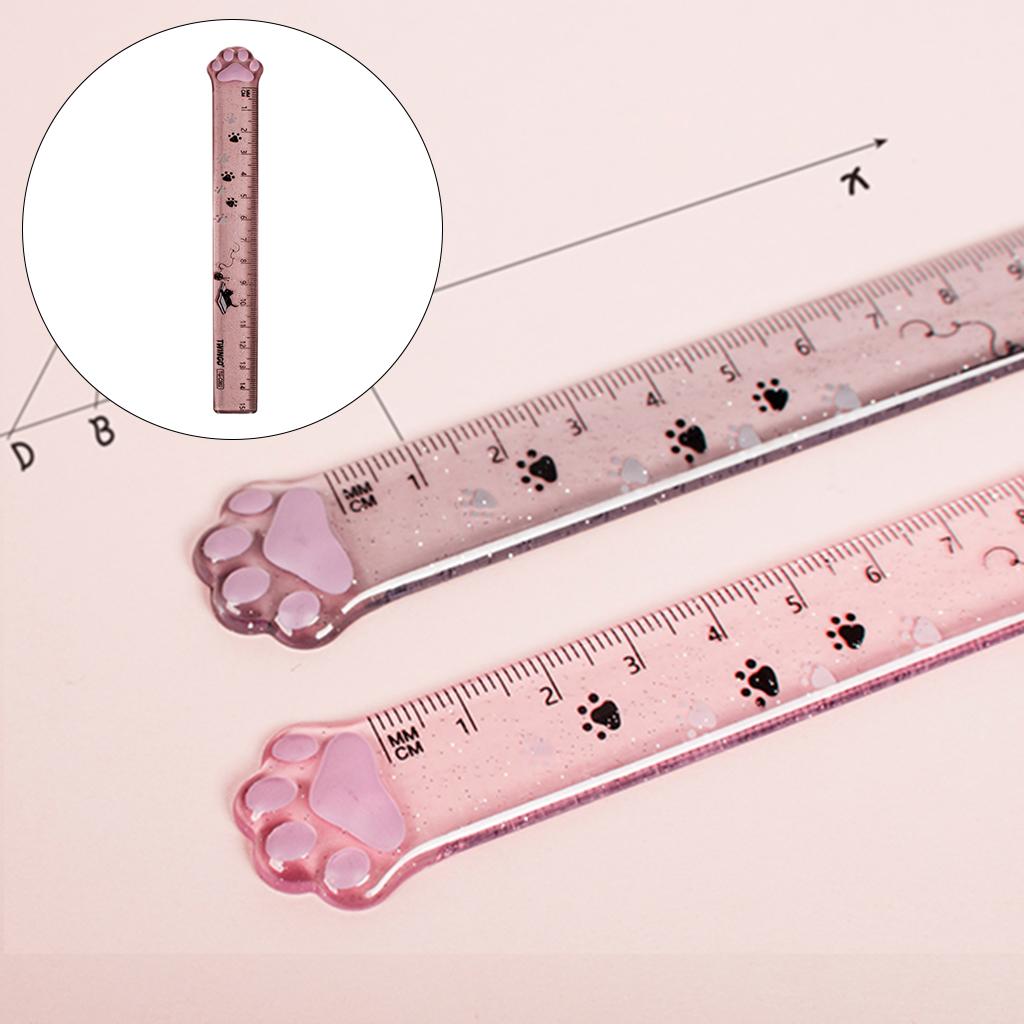 2xCute Student Ruler Cat Paw-shaped Measuring Scale Clear Scale Accessories Gray