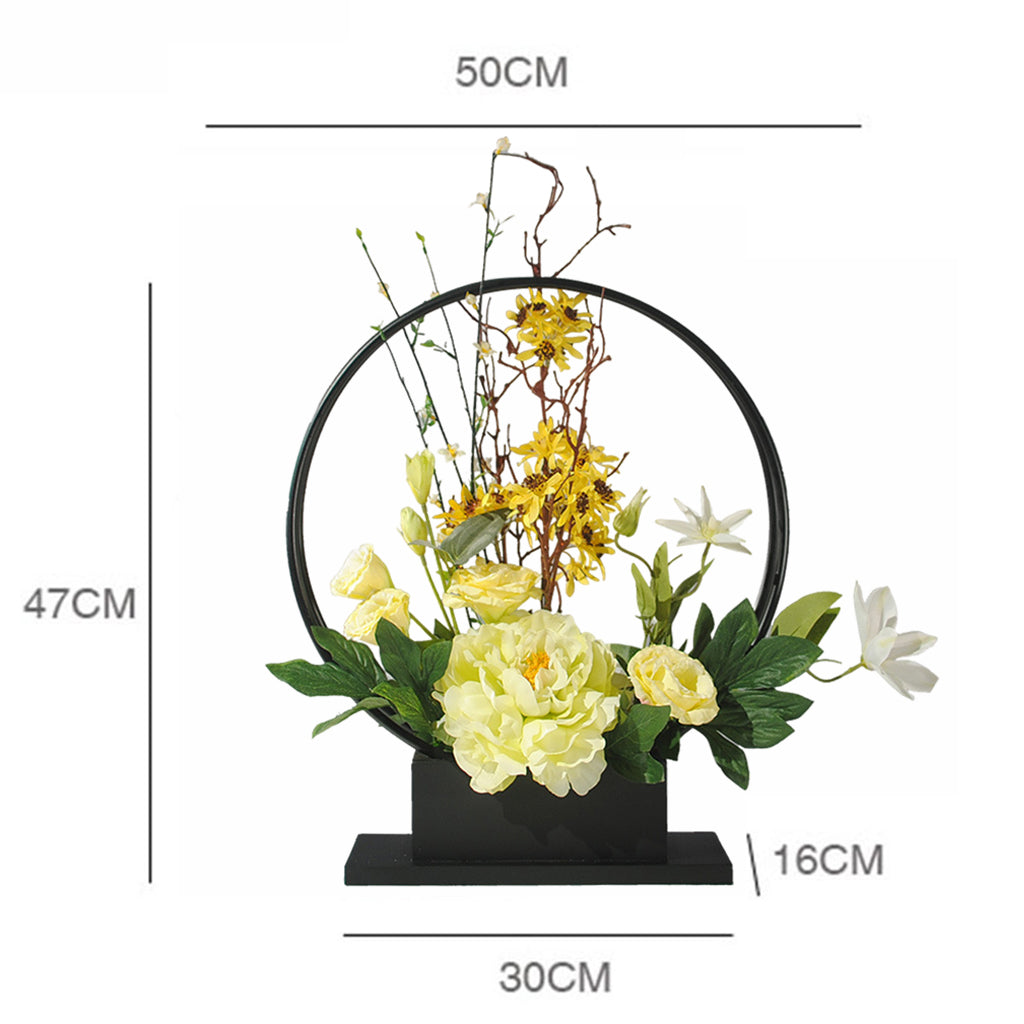 Artificial Silk Flower with Tray Floral Arrangements Centerpieces Yellow