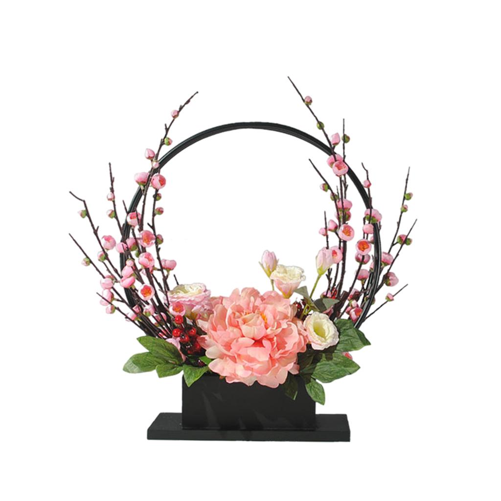 Artificial Silk Flower with Tray Floral Arrangements Centerpieces Light Pink