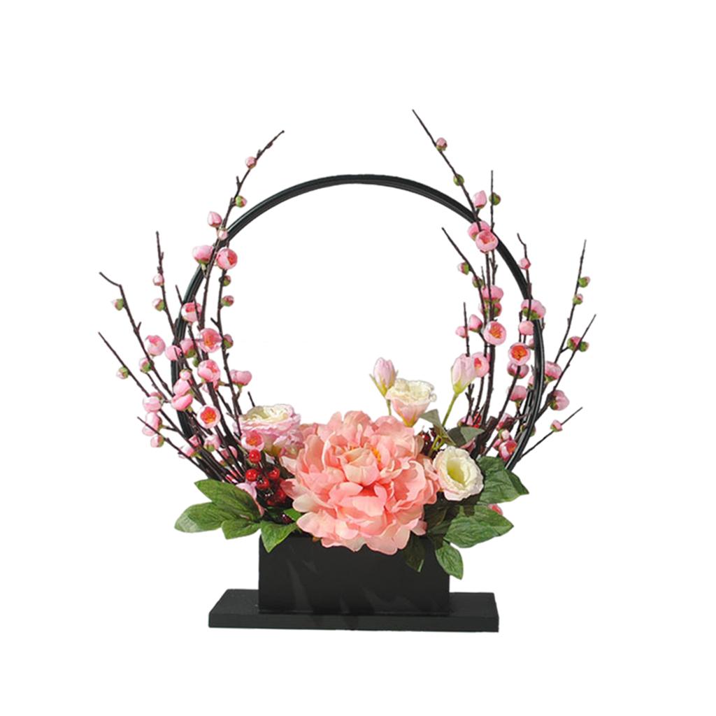 Artificial Silk Flower with Tray Floral Arrangements Centerpieces Light Pink