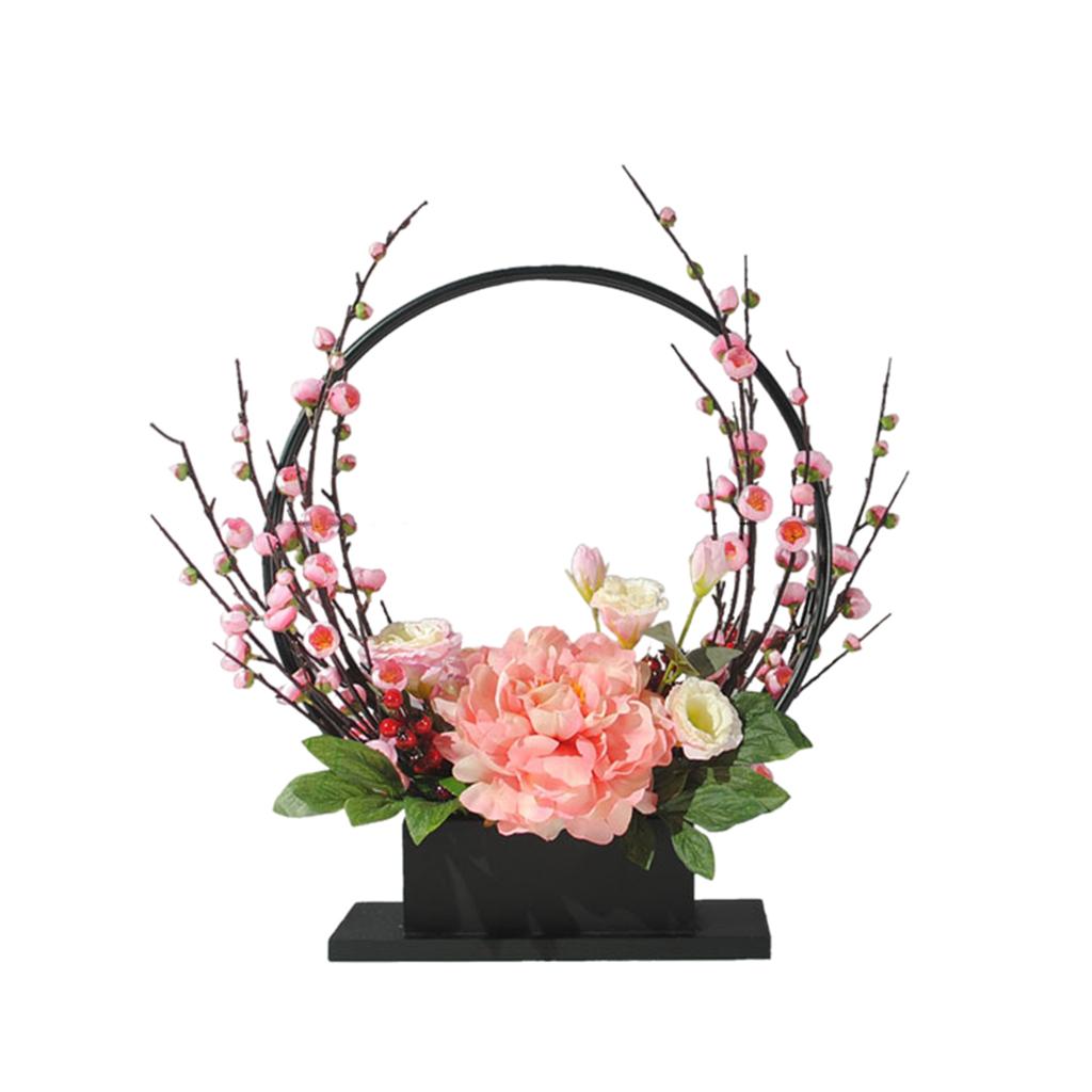 Artificial Silk Flower with Tray Floral Arrangements Centerpieces Light Pink