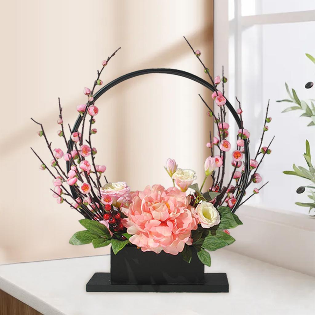 Artificial Silk Flower with Tray Floral Arrangements Centerpieces Light Pink