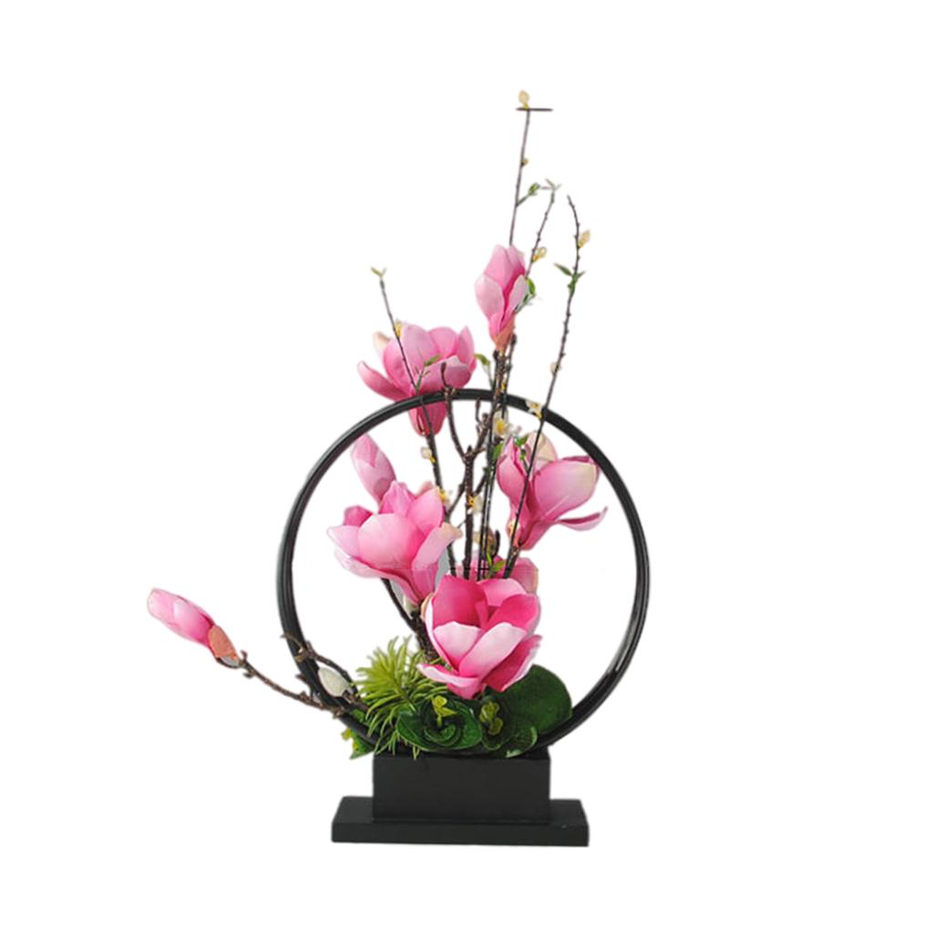 Artificial Silk Flower with Tray Floral Arrangements Centerpieces Dark Pink