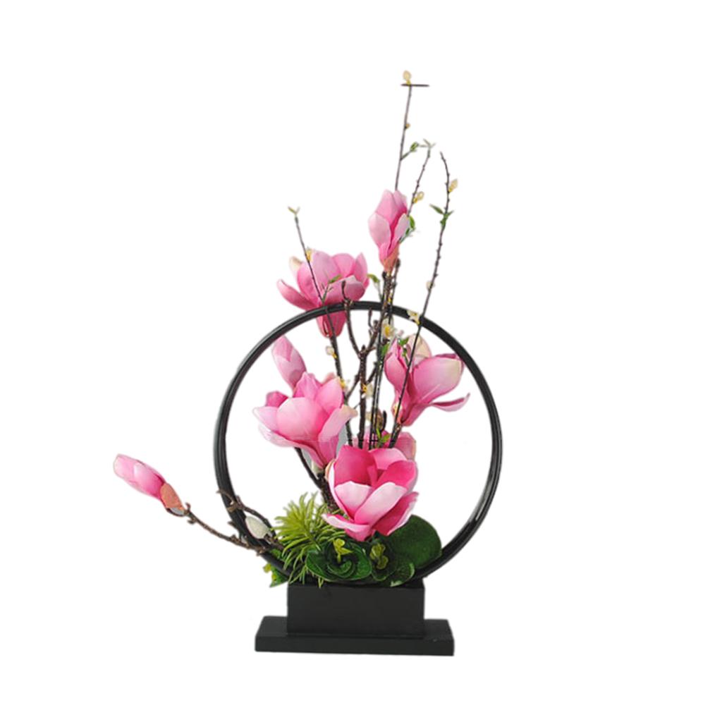 Artificial Silk Flower with Tray Floral Arrangements Centerpieces Dark Pink