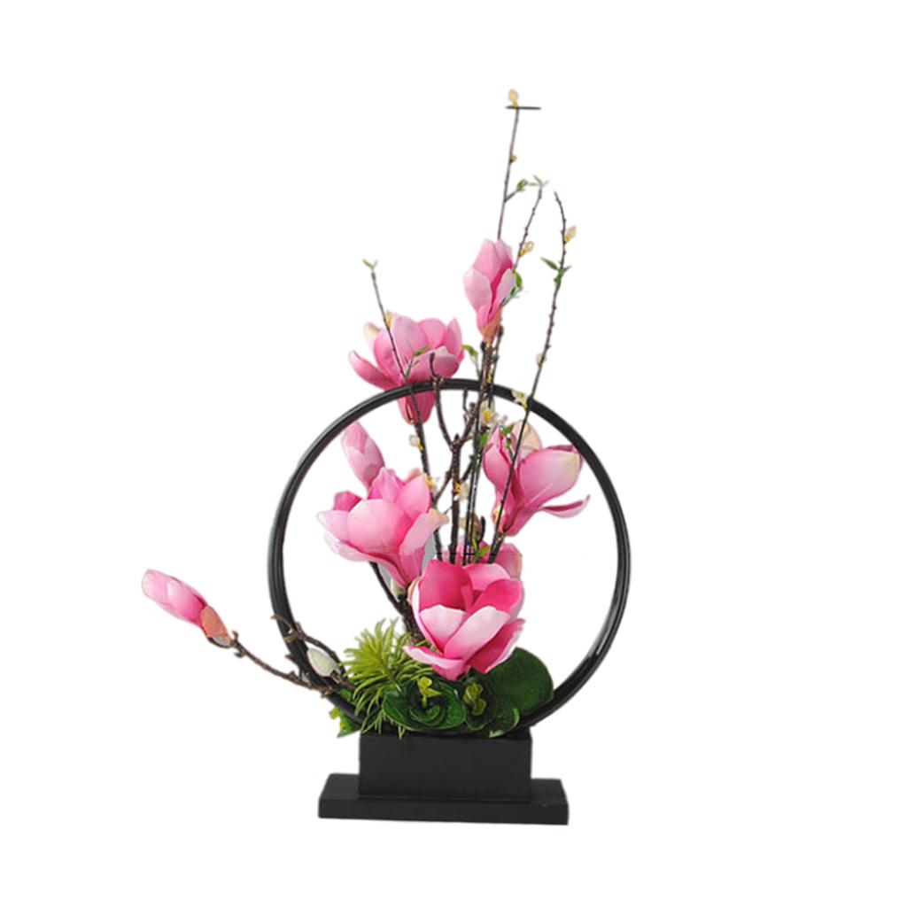 Artificial Silk Flower with Tray Floral Arrangements Centerpieces Dark Pink