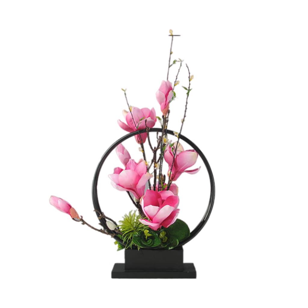 Artificial Silk Flower with Tray Floral Arrangements Centerpieces Dark Pink