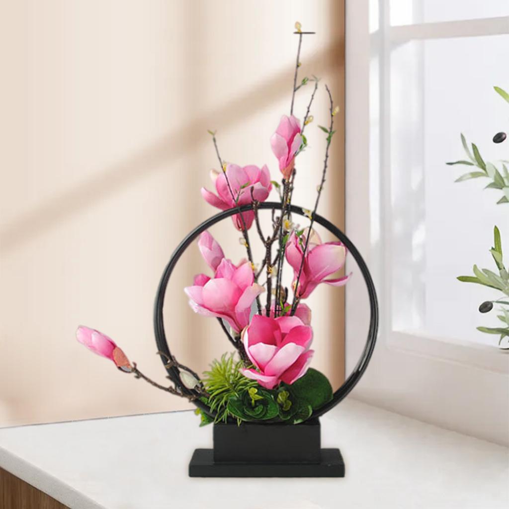 Artificial Silk Flower with Tray Floral Arrangements Centerpieces Dark Pink