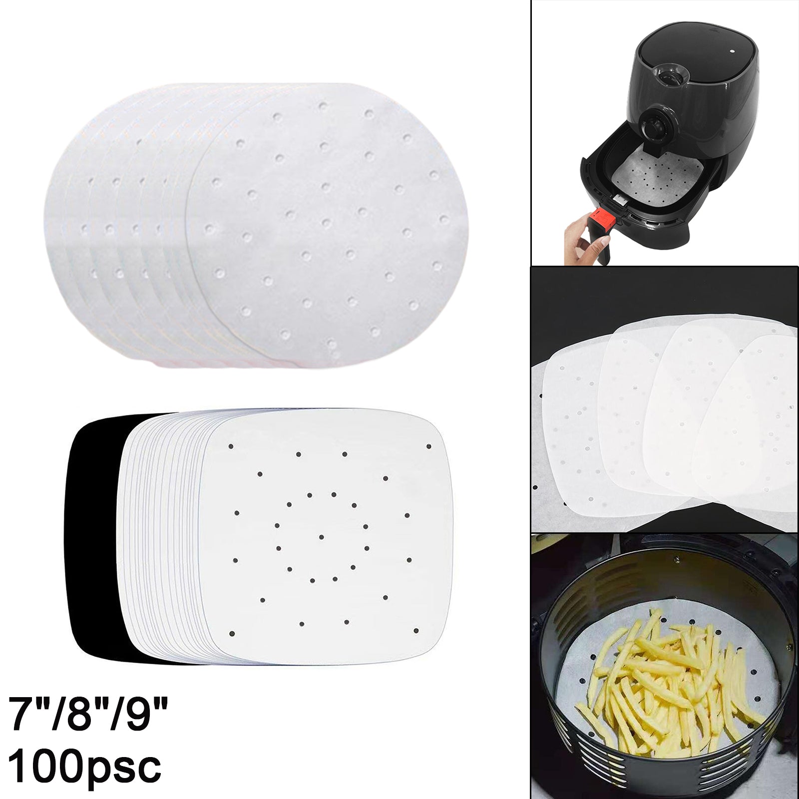 Air Fryer Lining Paper 100 Pack Perforated Parchment Steam Paper Round 18cm